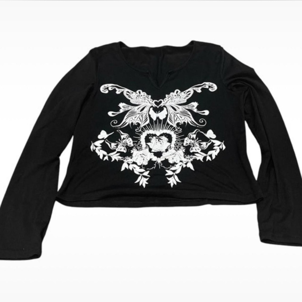 Black Long Sleeve Top with White Graphic